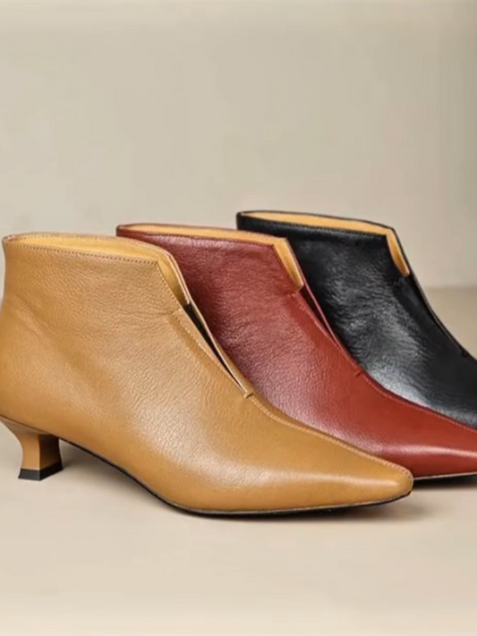 Leather Pointed-Toe Ankle Boots