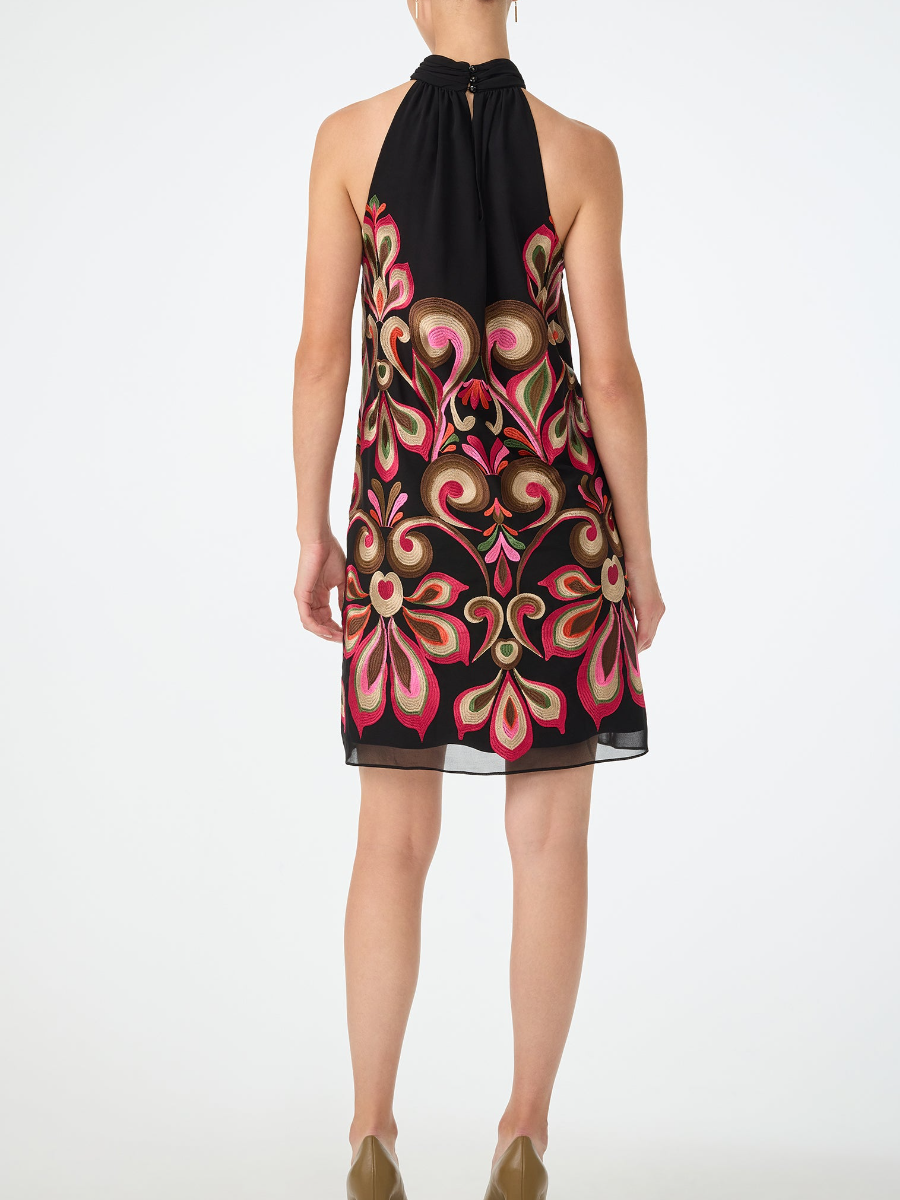 Hanging Neck Embroidery Mini Dress