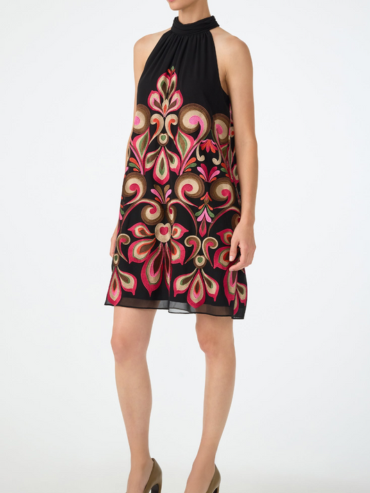 Hanging Neck Embroidery Mini Dress