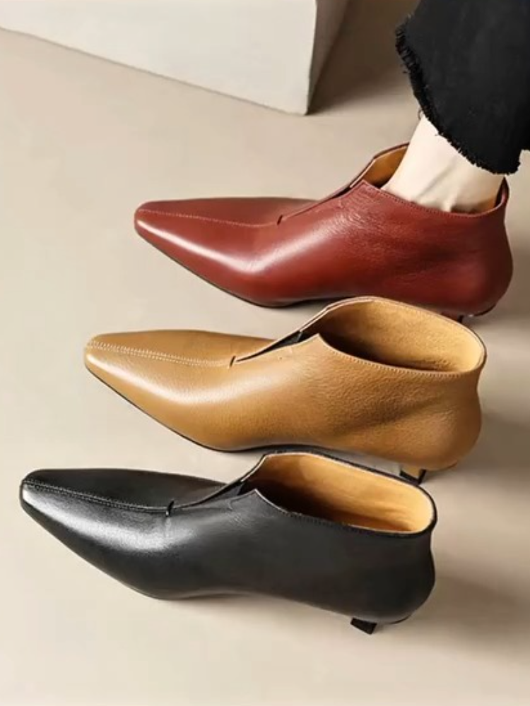 Leather Pointed-Toe Ankle Boots