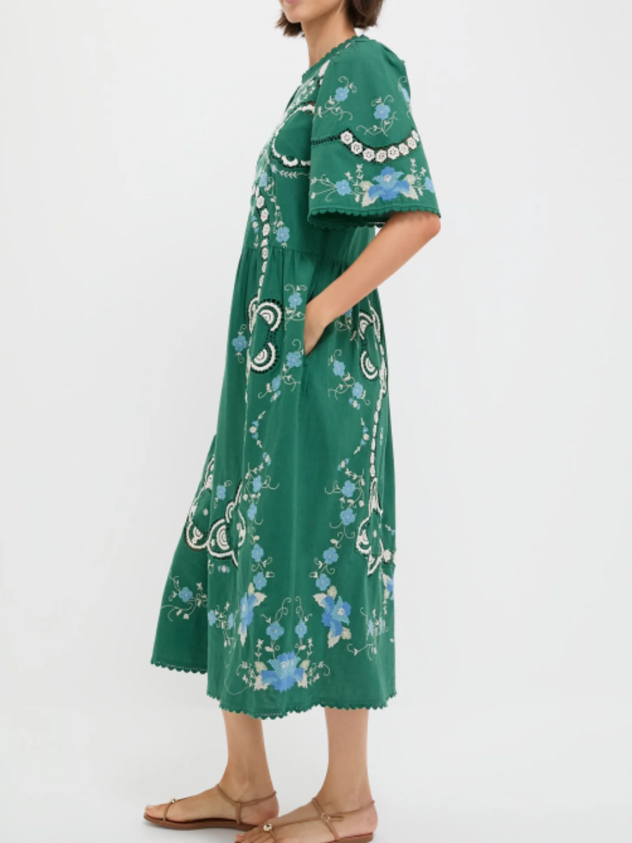 Round Neck Cutout Embroidered Dress