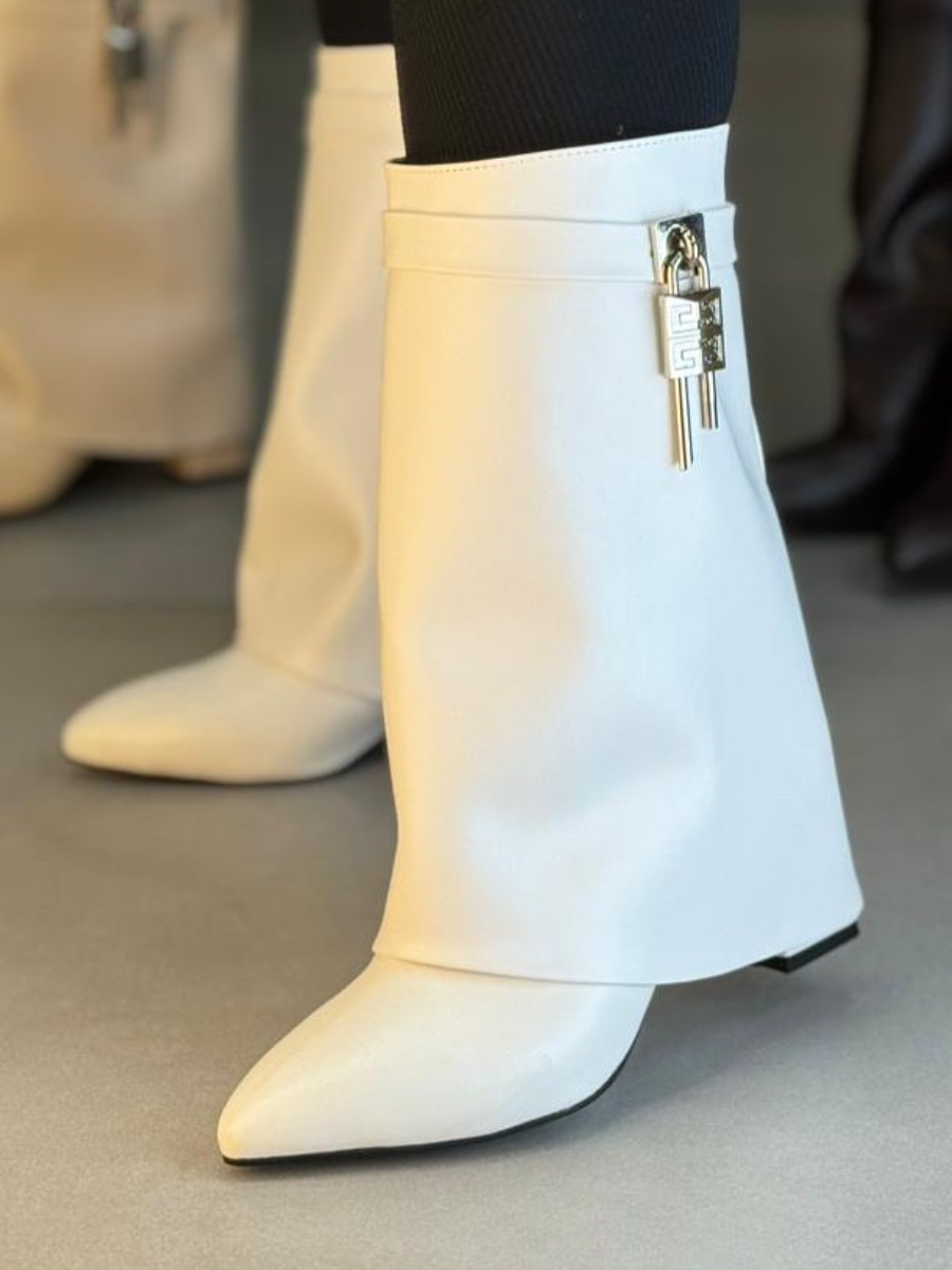 Solid Color Boots With Metal Buckle