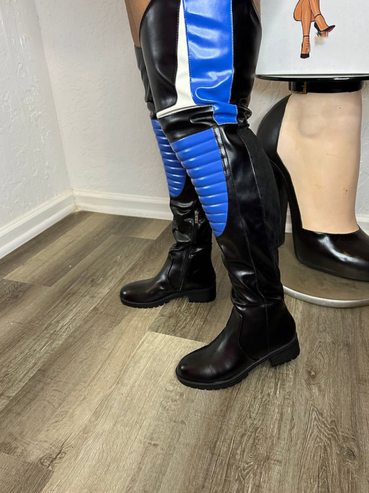 PU Leather Contrast Over-the-knee Flat Boots