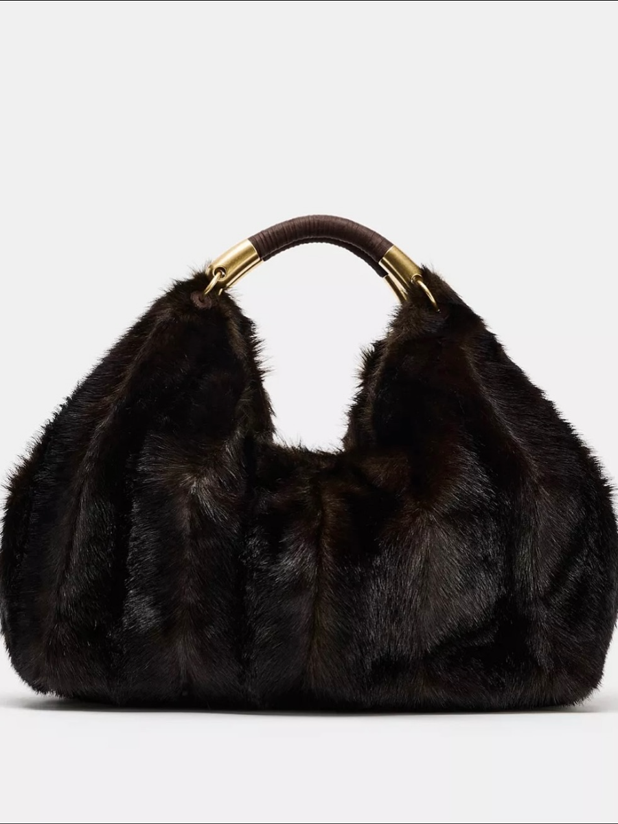 Faux Fur With Gold Handbag