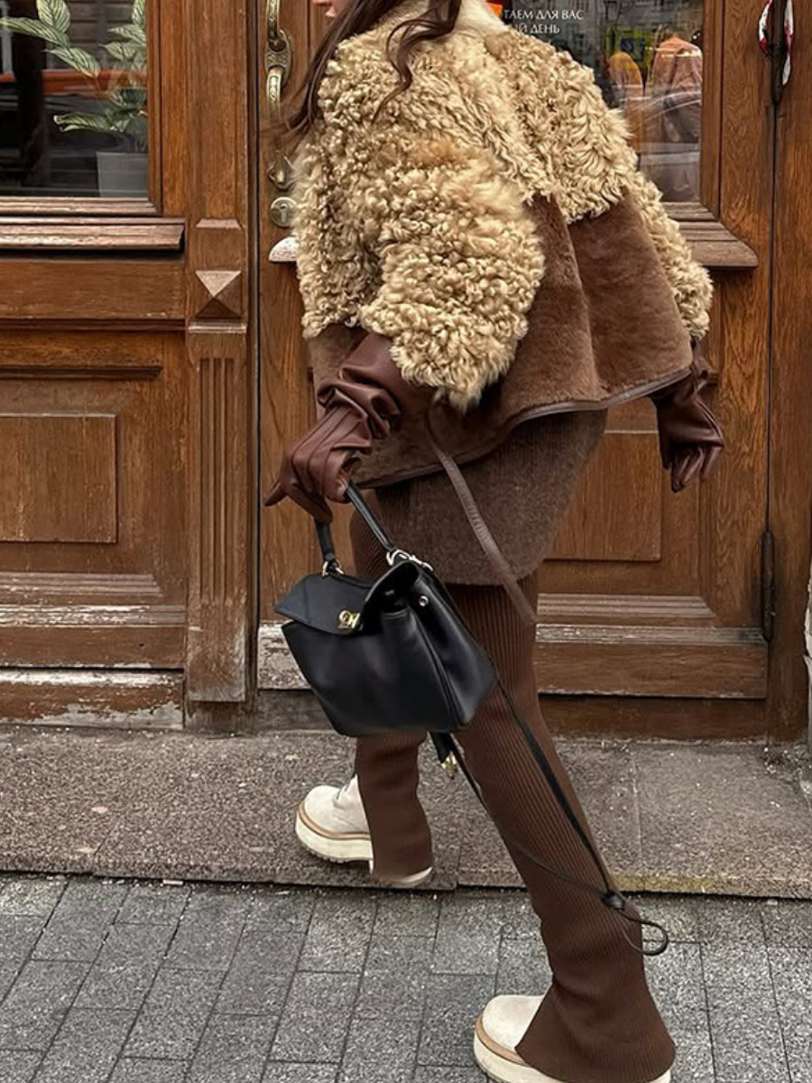 Patchwork Lapel Short Fur Coat