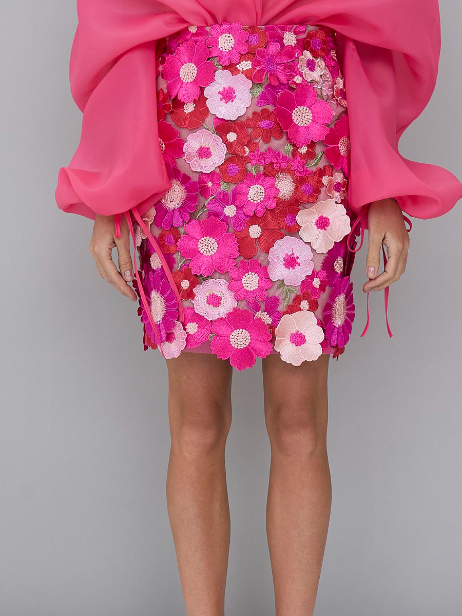 Three-Dimensional Floral Gauze Skirt