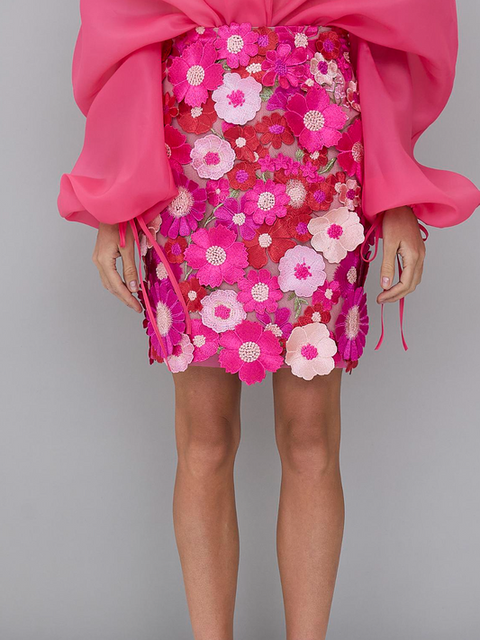 Three-Dimensional Floral Gauze Skirt
