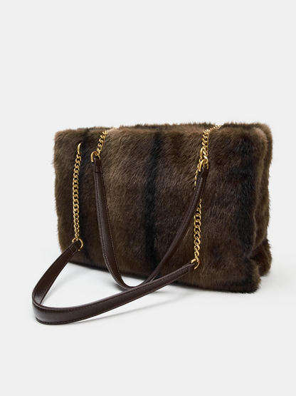 Plush Gold Chain Shoulder Bag
