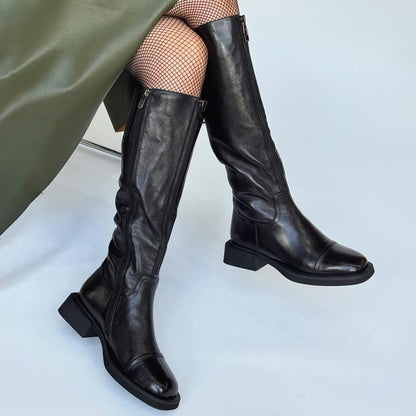 Square Heel Fleece-lined Zip Up Boots