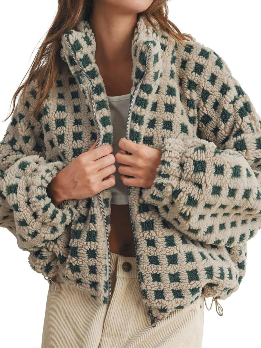 Lamb Wool Plaid Fashion Casual Loose Coat