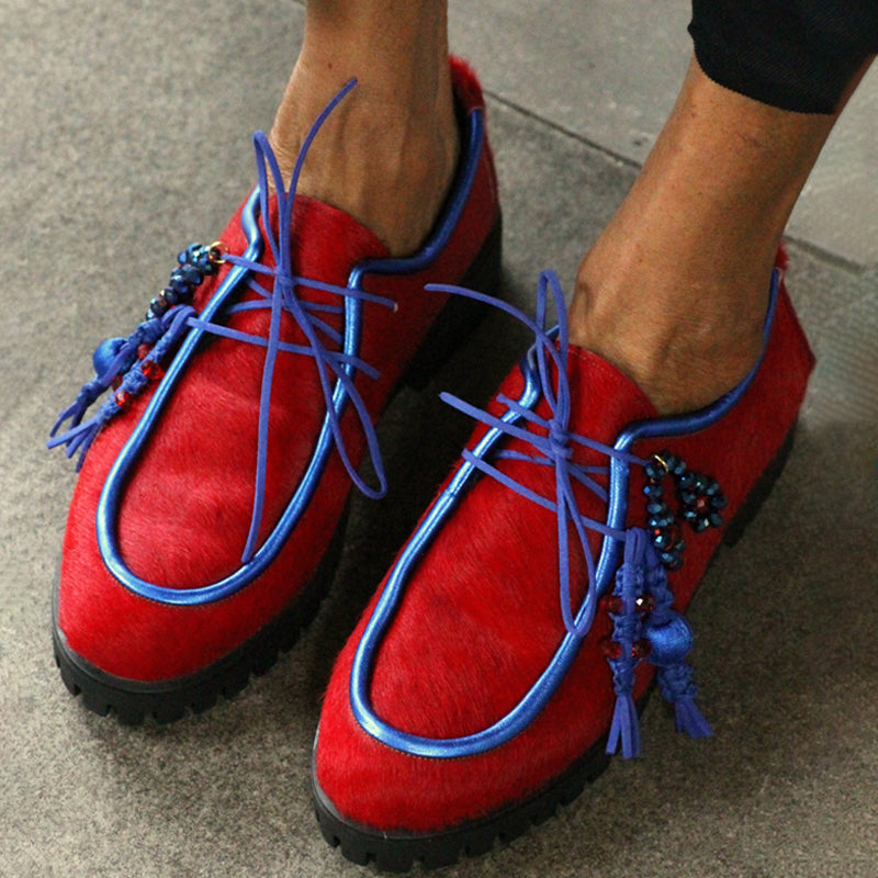 Faux Fur Beaded Round-toe Loafers