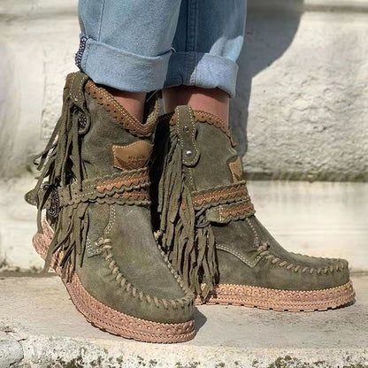 Women's Boho Style Fringed Booties