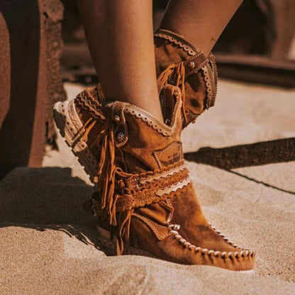 Women's Boho Style Fringed Booties