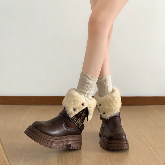 Fleece-Heeled Platform Martin Boots