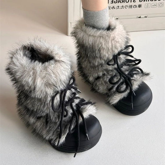 Faux Fur Cold-proof Platform Snow Boots With Big Head