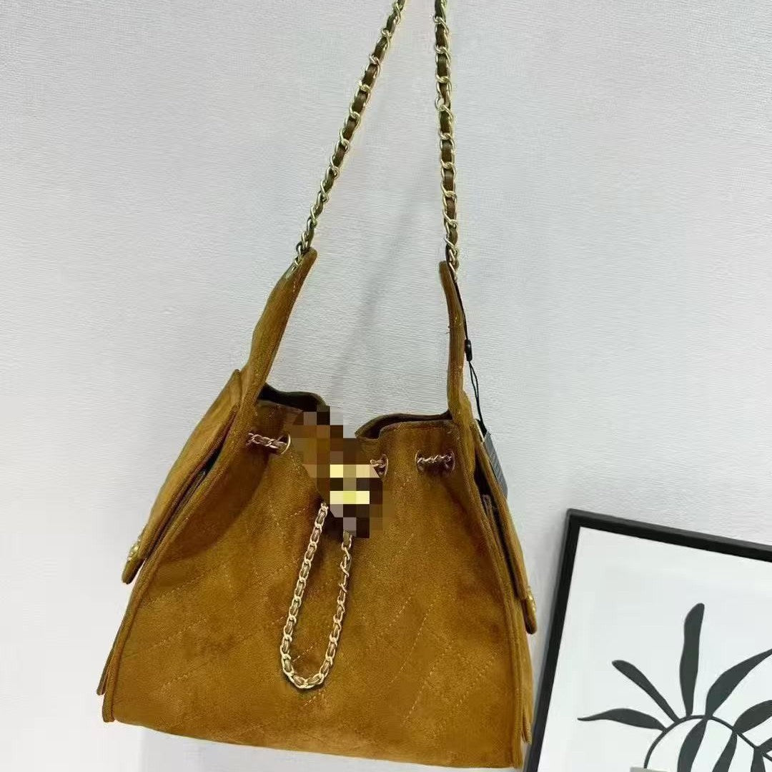 Suede Quilted Hobo Bag