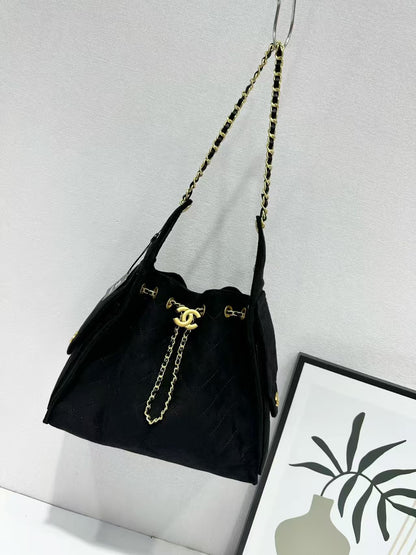 Suede Quilted Hobo Bag