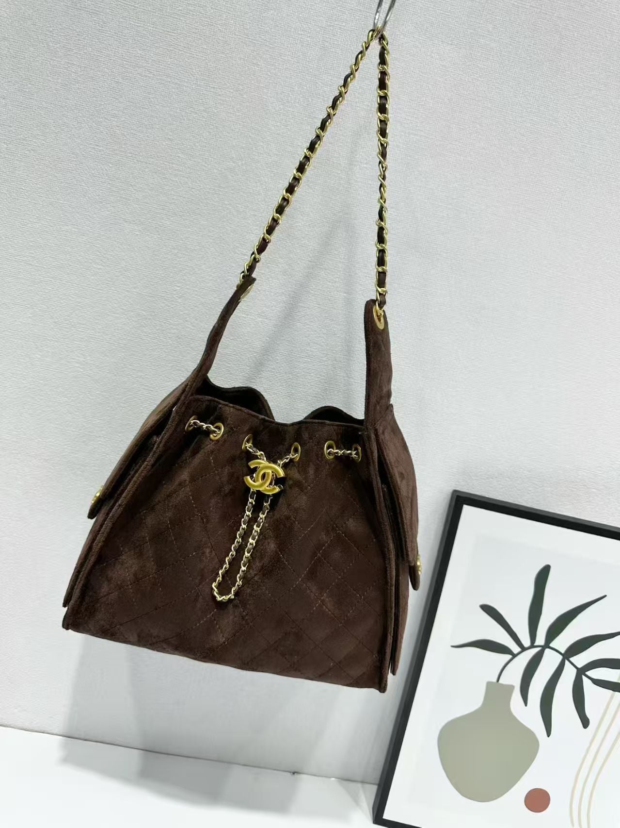 Suede Quilted Hobo Bag