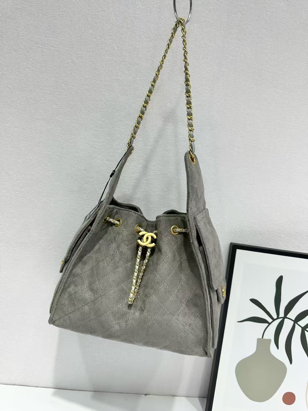 Suede Quilted Hobo Bag
