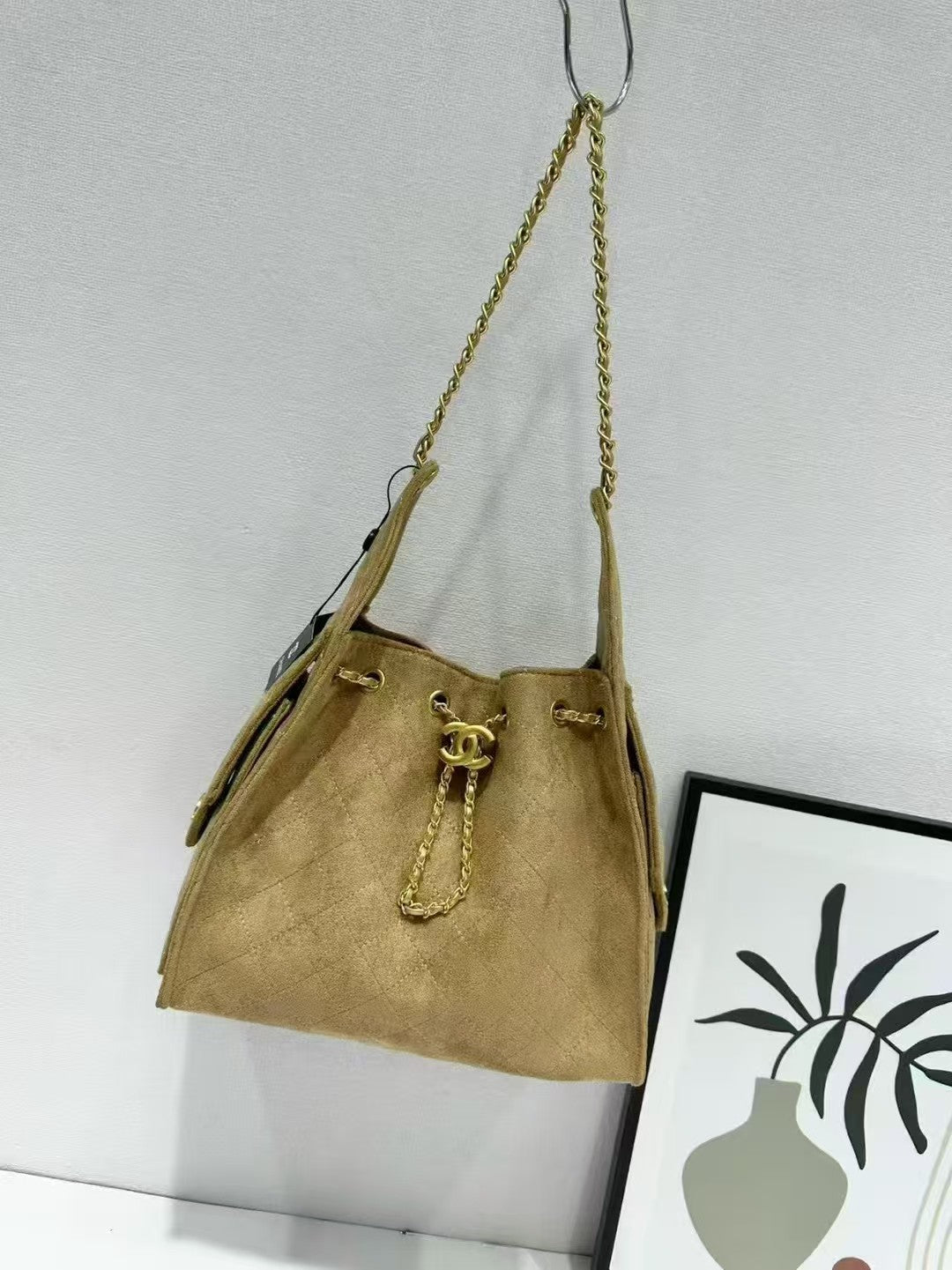Suede Quilted Hobo Bag