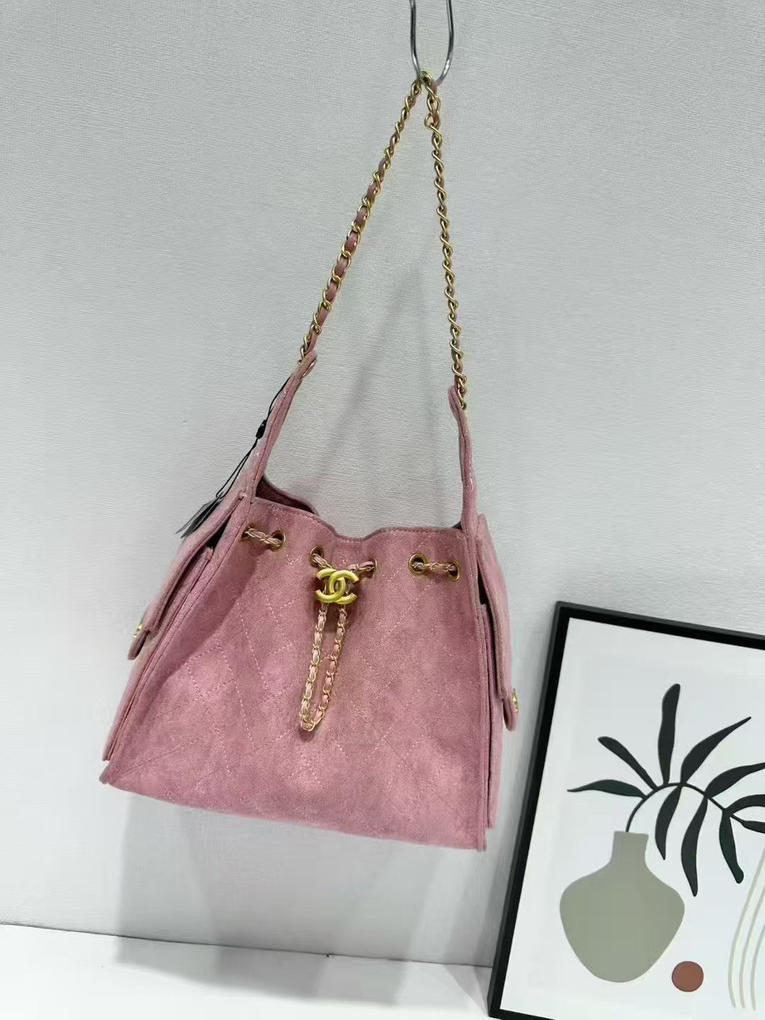 Suede Quilted Hobo Bag