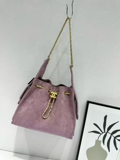 Suede Quilted Hobo Bag