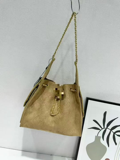 Suede Quilted Hobo Bag