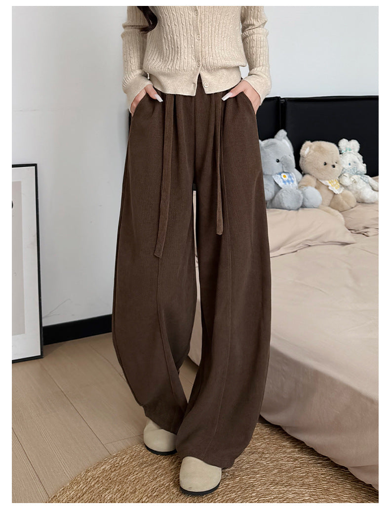 Brown Wide-leg Pants with Fleece Lining