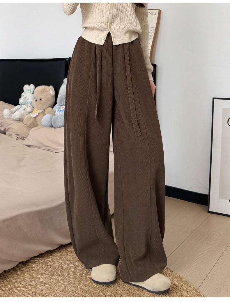 Brown Wide-leg Pants with Fleece Lining