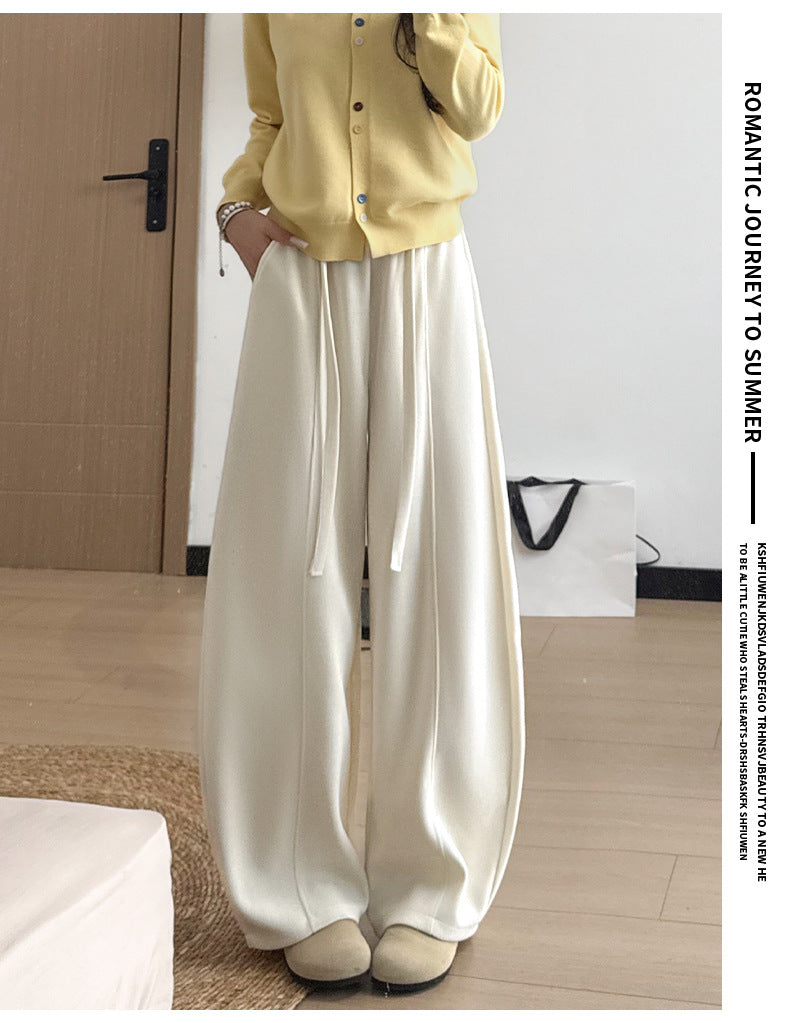 Brown Wide-leg Pants with Fleece Lining