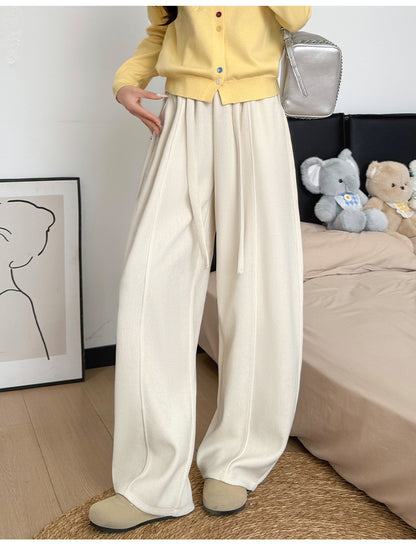 Brown Wide-leg Pants with Fleece Lining