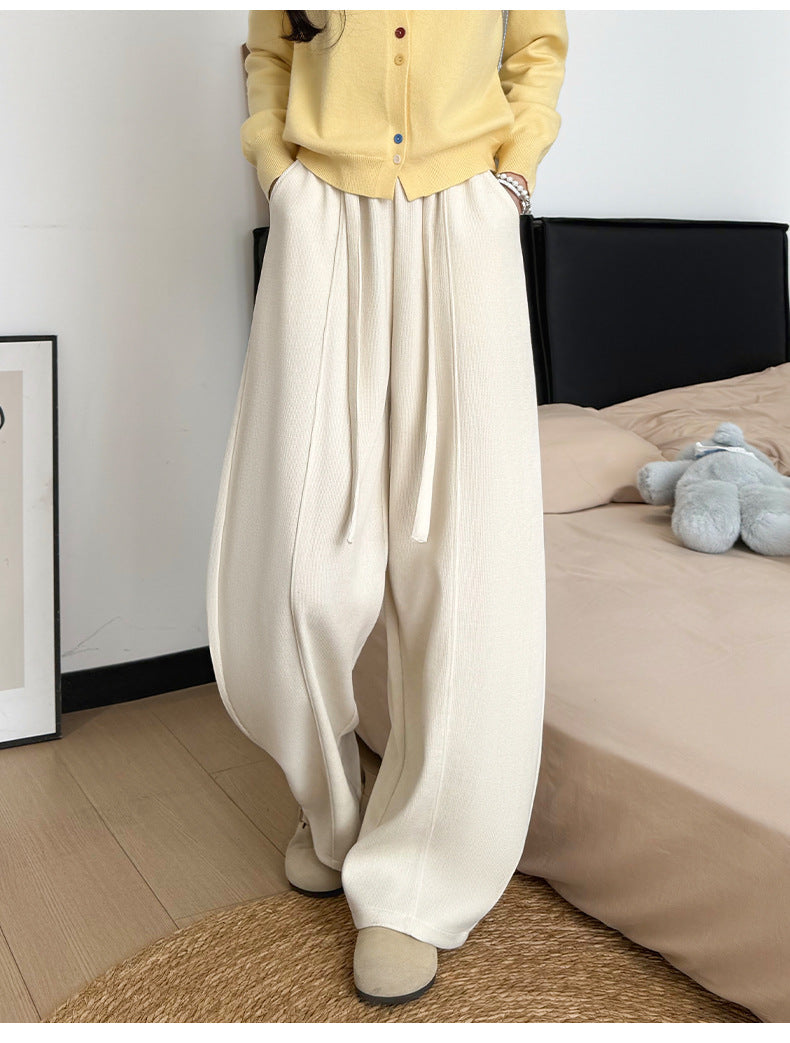 Brown Wide-leg Pants with Fleece Lining