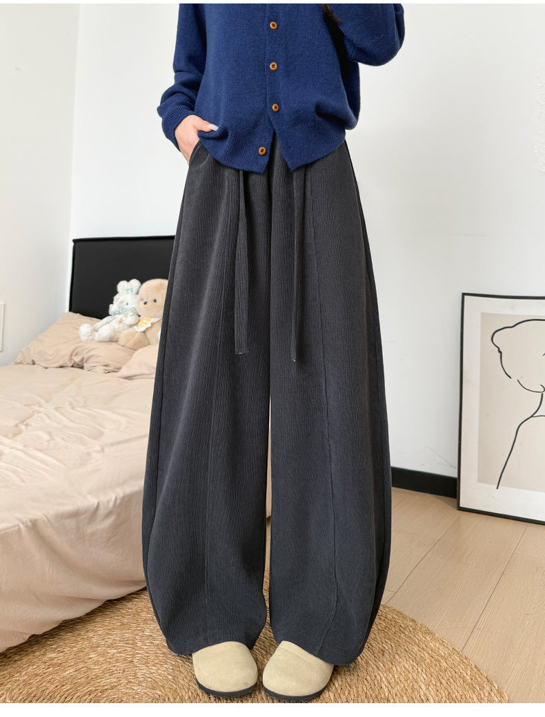 Brown Wide-leg Pants with Fleece Lining