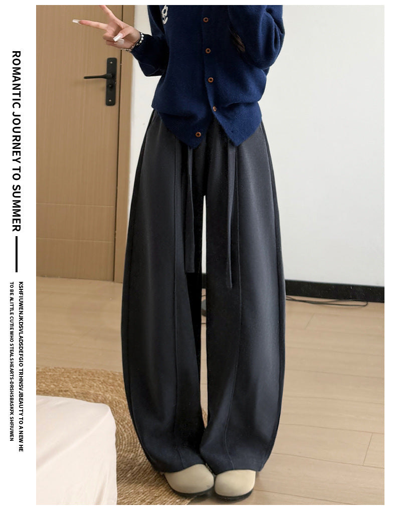 Brown Wide-leg Pants with Fleece Lining