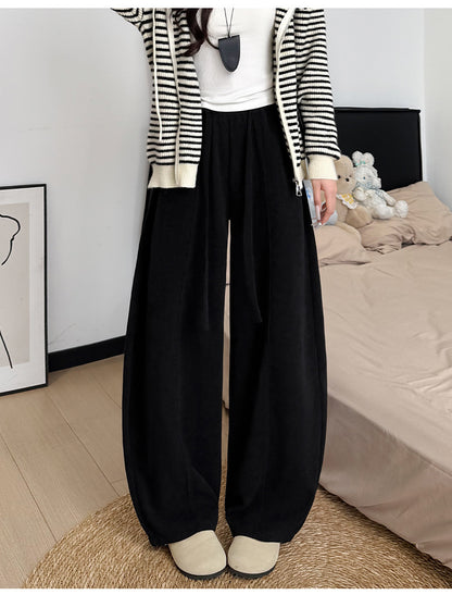 Brown Wide-leg Pants with Fleece Lining