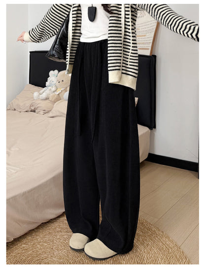 Brown Wide-leg Pants with Fleece Lining