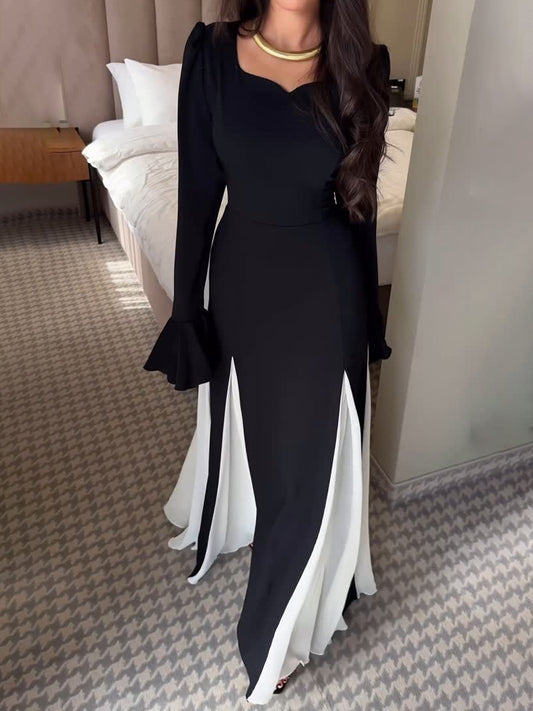 Elegant Patchwork Flared Sleeve Dress