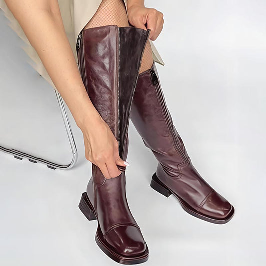 Square Heel Fleece-lined Zip Up Boots