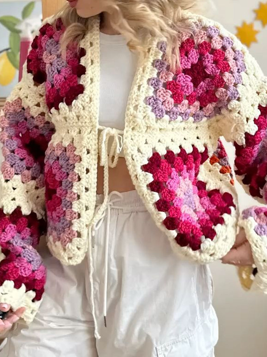 Knitted Long Sleeve Crochet Cardigan