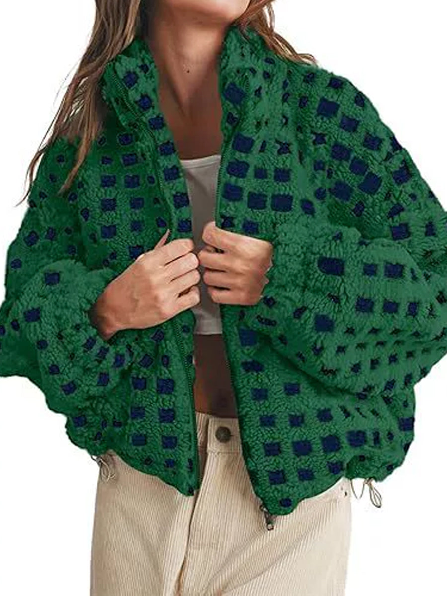 Lamb Wool Plaid Fashion Casual Loose Coat