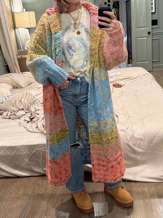 Collared Ombre Duster Sweater Cardigan