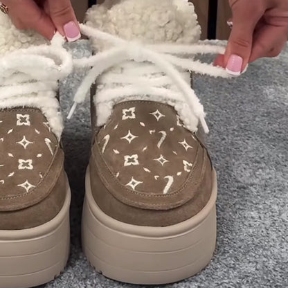 Platform Fleece Lace-Up Snow Boots
