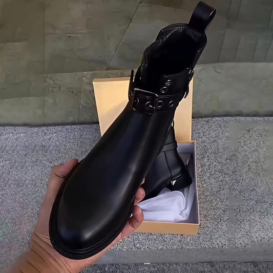 Studded Buckle Detail Ankle Boots