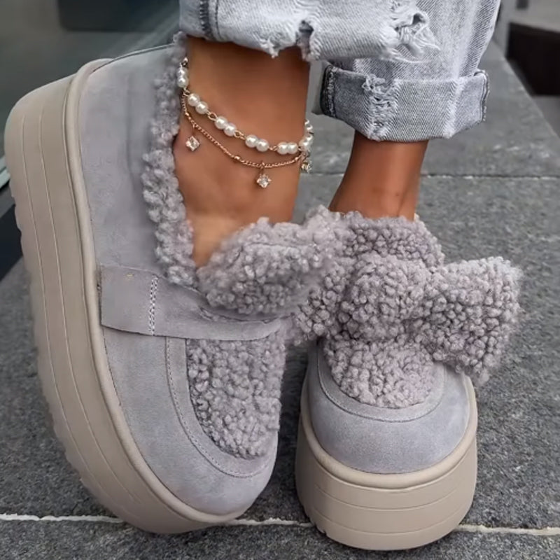 Platform Asymmetrical Bow Detail Snow Boots