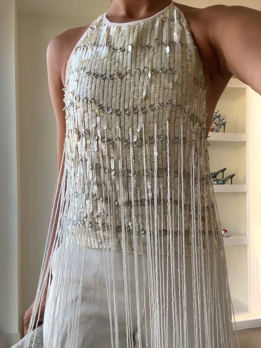 Fringe Sequin Halterneck Top