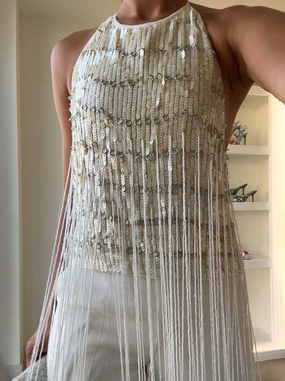 Fringe Sequin Halterneck Top