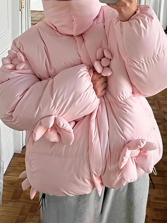 3D Flower Decorative Warm Coat