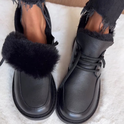 Round-toe Velvet Flat Lace-up Shoes