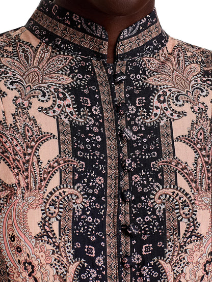 Floral Print Mandarin Collar Midi Dress