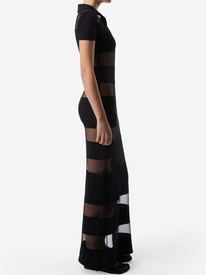 Striped Sheer Polo Maxi Dress